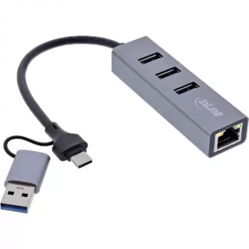 InLine 33380S koncentrator interfejsów USB 3.2 Gen 1 (3.1 Gen 1) Type-A + Type-C 5000 Mbit/s Szary