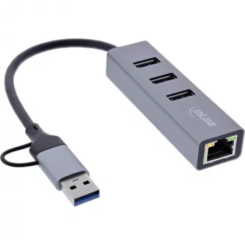 InLine 33380S koncentrator interfejsów USB 3.2 Gen 1 (3.1 Gen 1) Type-A + Type-C 5000 Mbit/s Szary