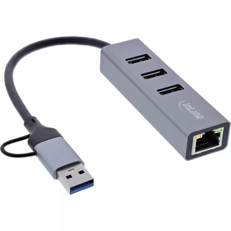 InLine 33380S koncentrator interfejsów USB 3.2 Gen 1 (3.1 Gen 1) Type-A + Type-C 5000 Mbit/s Szary