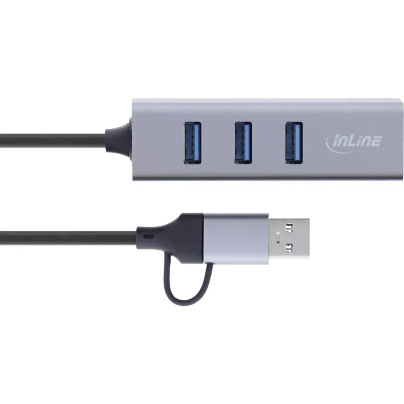 InLine 33380S koncentrator interfejsów USB 3.2 Gen 1 (3.1 Gen 1) Type-A + Type-C 5000 Mbit/s Szary