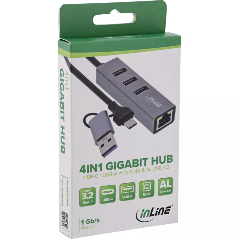 InLine 33380S koncentrator interfejsów USB 3.2 Gen 1 (3.1 Gen 1) Type-A + Type-C 5000 Mbit/s Szary