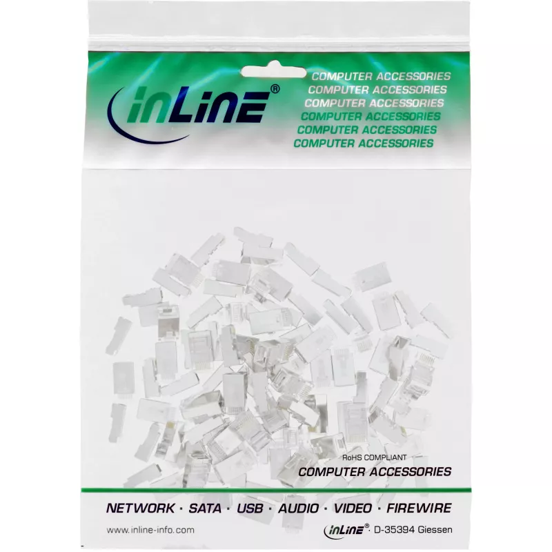 InLine 8P8C RJ45 męskie złącza ekranowane do kabli okrągłych, 100 szt.