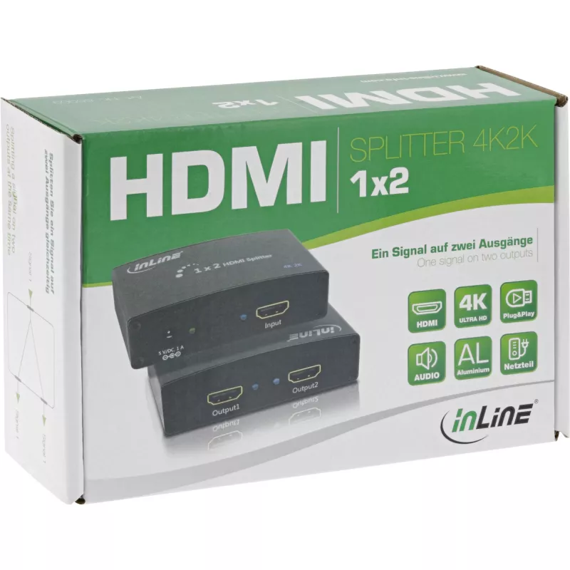 InLine HDMI Splitter/Dystrybutor, 2-portowy, kompatybilny z 4K2K