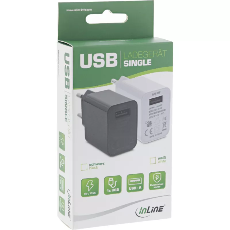 InLine USB Power Adapter Single, 100-240V do 5V/2.5A, czarny