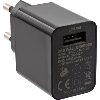 InLine USB Power Adapter Single, 100-240V do 5V/2.5A, czarny