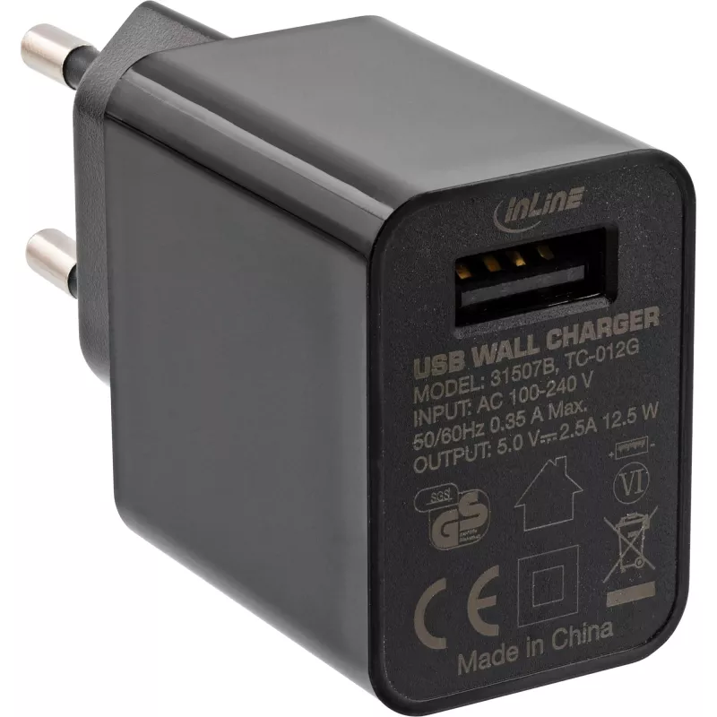 InLine USB Power Adapter Single, 100-240V do 5V/2.5A, czarny
