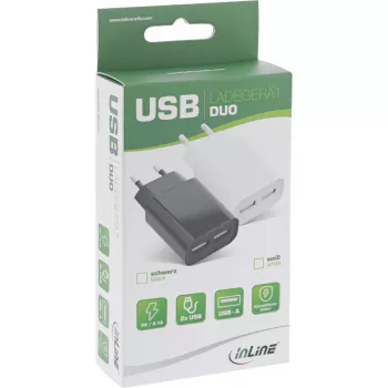 InLine USB Power Adapter DUO, 2 porty 100–240 V AC na 5 V / 2,1 A biały