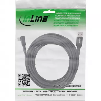 Kabel InLine USB 3.2 Gen.1, wtyczka USB-C kątowa - wtyczka USB-A do VR, czarny, 5m