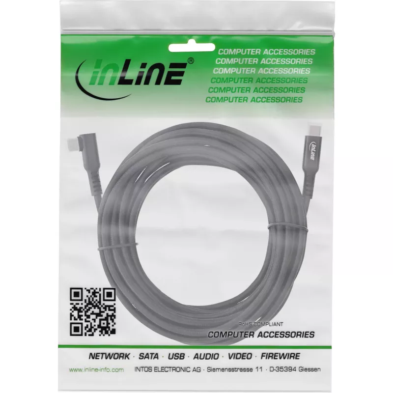 Kabel InLine USB 3.2 Gen.1, USB Type-C męski/męski kątowy do VR, czarny, 5 m