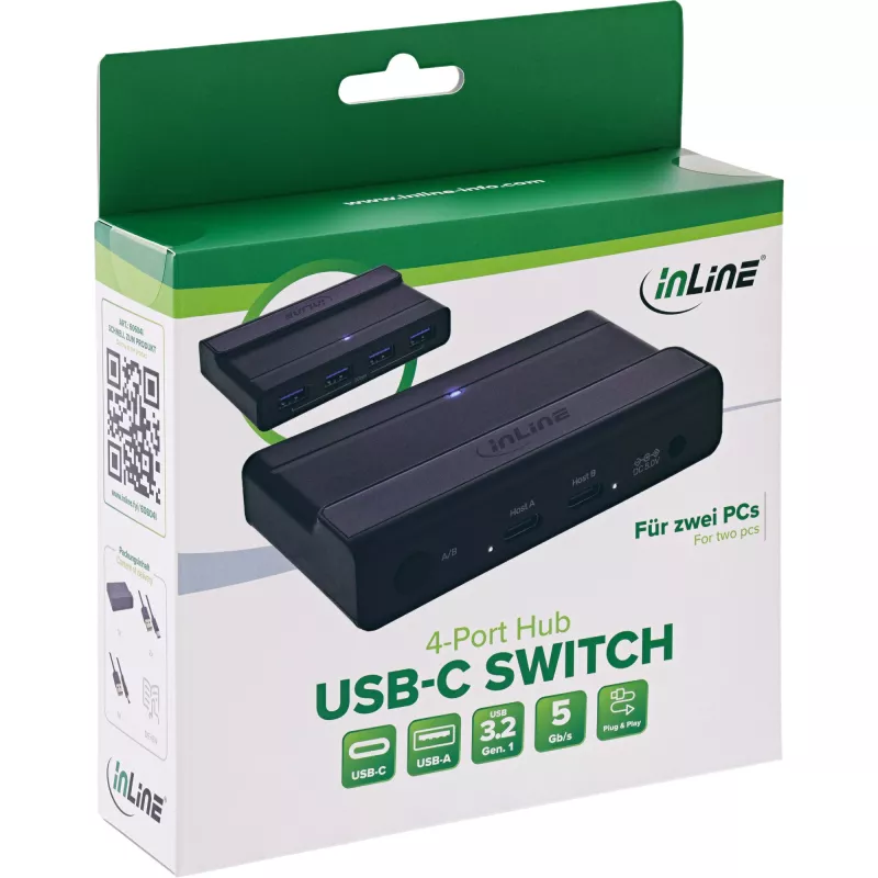 InLine 60604I przełącznik współdzielenia USB-C z 4-portowym hubem USB
