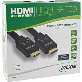 InLine aktywny kabel HDMI, HDMI-High Speed z Ethernetem, M/M, oplot nylonowy, 15m