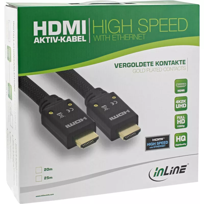 InLine HDMI Active kabel, HDMI-High Speed with Ethernet, M/M, nylonowy oplot, 20m