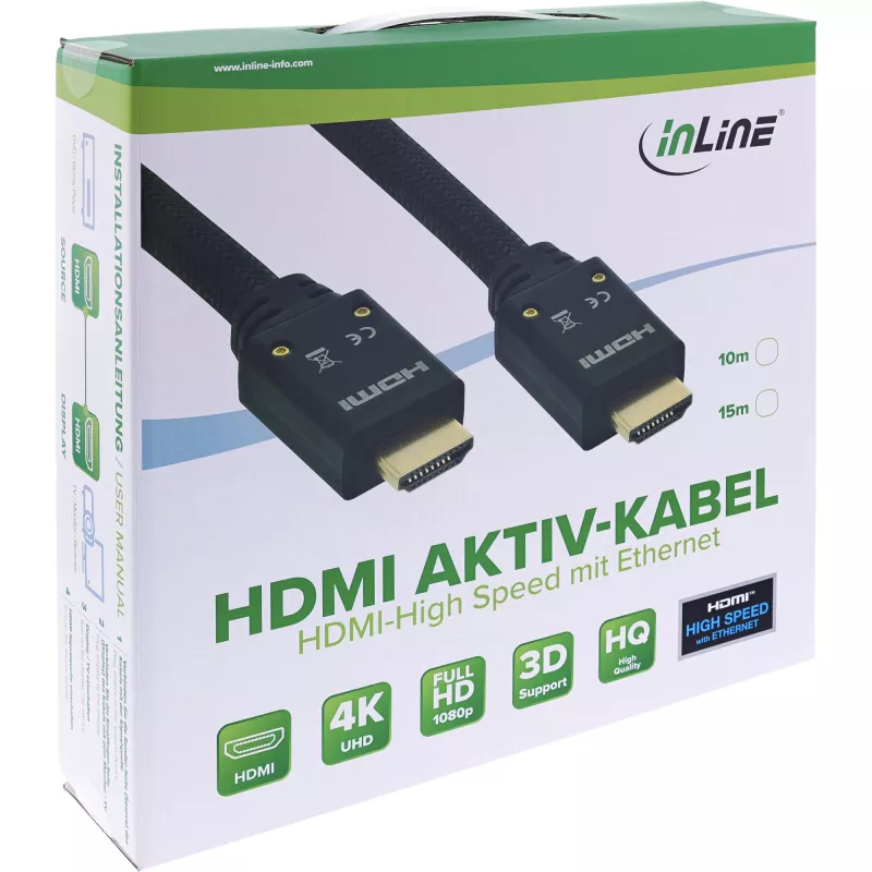InLine HDMI Active kabel, HDMI-High Speed with Ethernet, M/M, oplot nylonowy, 10m