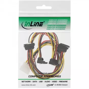 Wewnętrzny kabel rozgałęźnikowy InLine 1x Molex / 4x SATA kątowy z zatrzaskami 0,40+0,55m