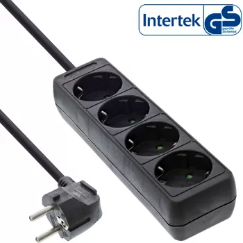 InLine Listwa zasilająca, 4-gniazdowa z uziemieniem CEE 7/3, czarna, 3 m