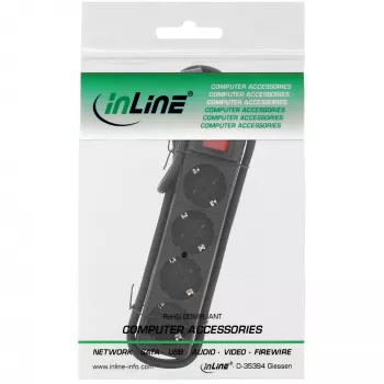 InLine listwa zasilająca, 4-gniazdowa z uziemieniem CEE 7/3, z wyłącznikiem, czarna, 5 m