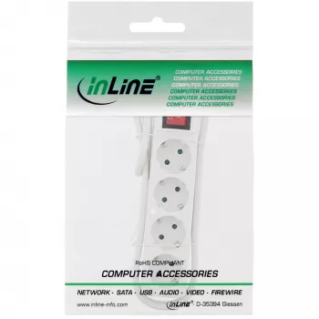 InLine listwa zasilająca, 4-gniazdowa z uziemieniem CEE 7/3, z wyłącznikiem, biała, 3 m