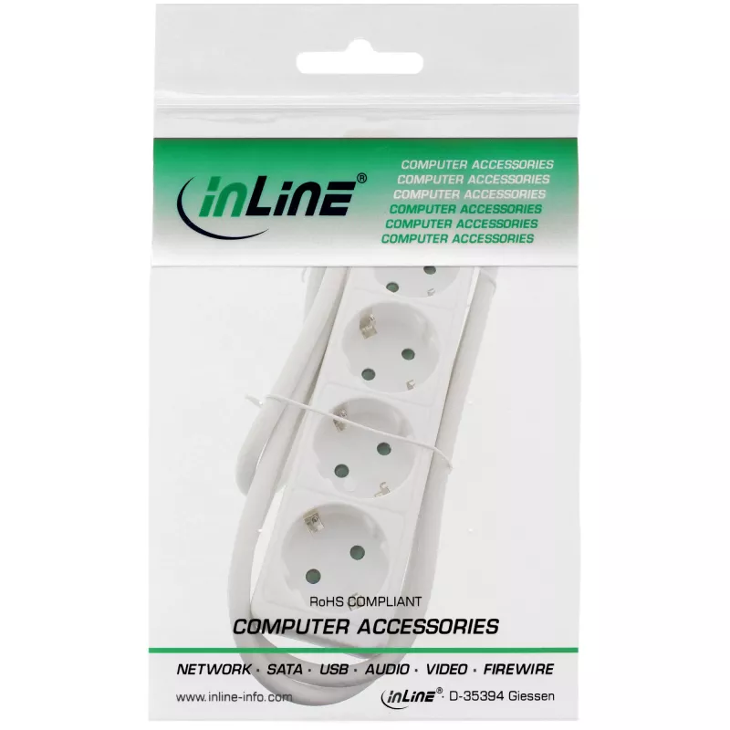 InLine listwa gniazd, 4-drożny styk uziemiający CEE 7/3, biały, 5 m