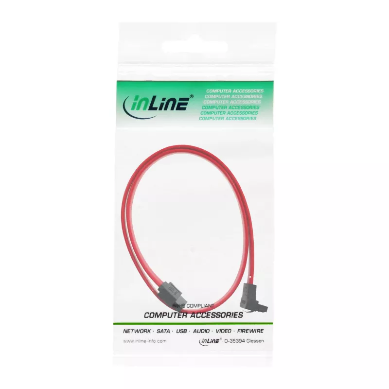 Kabel InLine SATA do łączy 150/300/600 S-ATA, kątowy z zatrzaskami, 90°, 0,7 m
