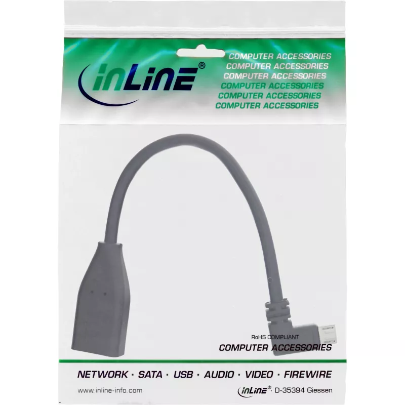 Kabel przejściówkowy InLine Micro USB OTG Micro-B męski kątowy na USB A żeński 0,1 m