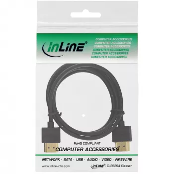 InLine High Speed HDMI kabel with Ethernet, AM/AM, super cienki, Czarny/gold, 1m