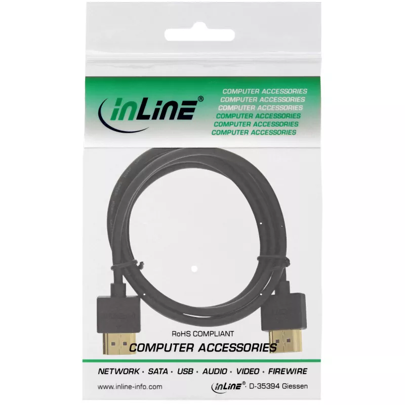 InLine High Speed HDMI kabel with Ethernet, AM/AM, super cienki, Czarny/gold, 1m