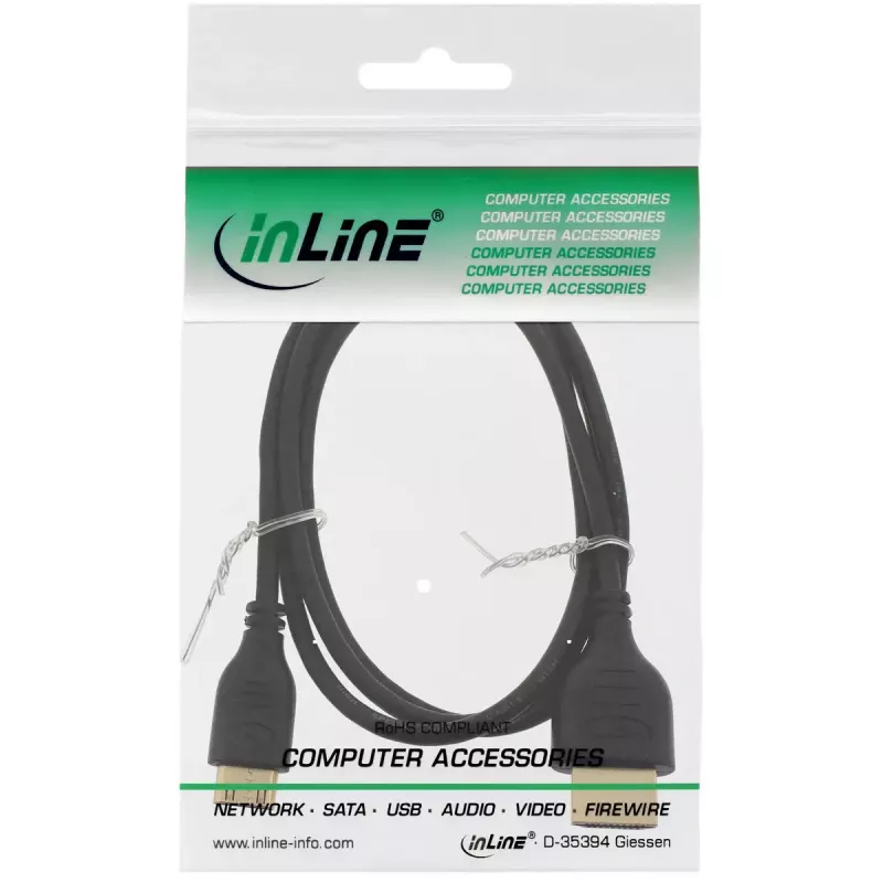 InLine High Speed HDMI kabel with Ethernet, AM/CM, super cienki, Czarny/gold, 0.5m