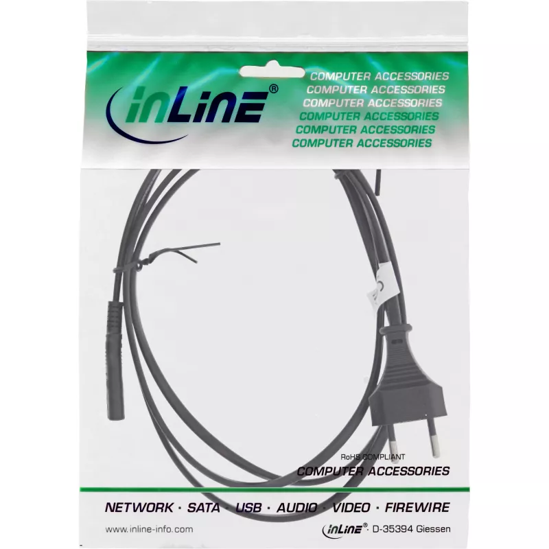 Kabel zasilający InLine Switzerland wtyczka CEE7/16 do gniazda Euro8 C7, czarny, 1,8 m