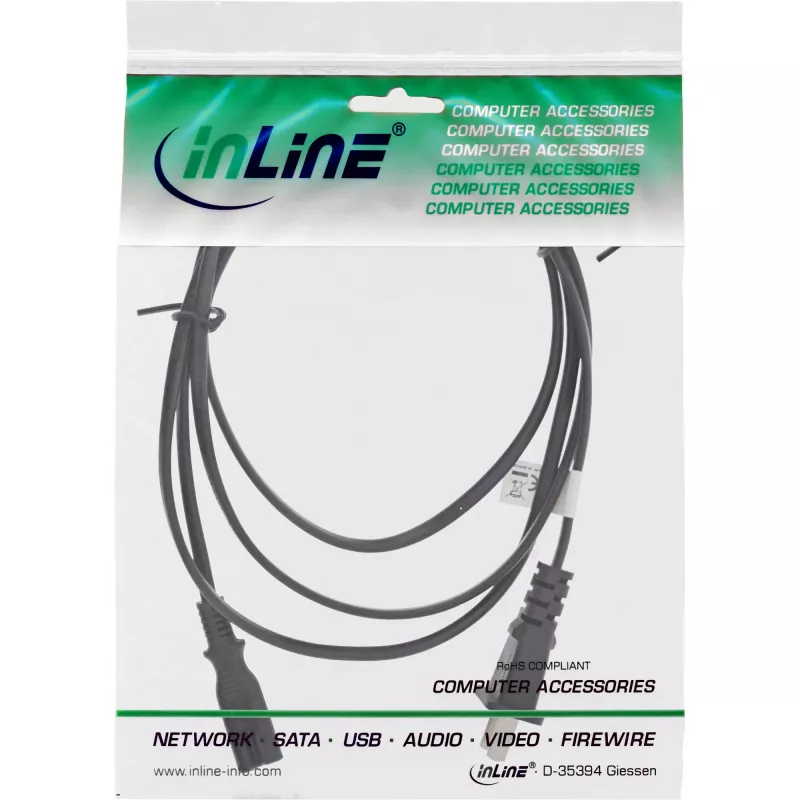 Kabel zasilający InLine z wtyczką chińską na Euro8 IEC-C7, czarny, 1,8 m