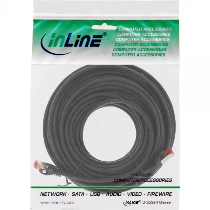 InLine Patch kabel S/FTP PiMF Cat.6 250MHz miedź halogen free Czarny 15m