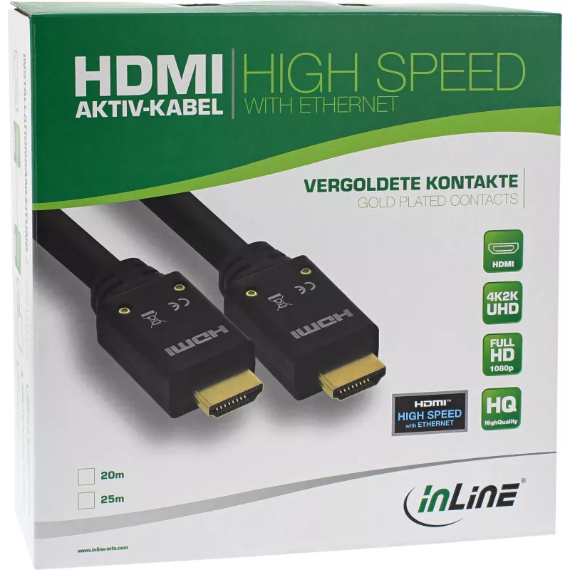 Aktywny kabel InLine HDMI, HDMI-High Speed z Ethernetem, M/M, 25m