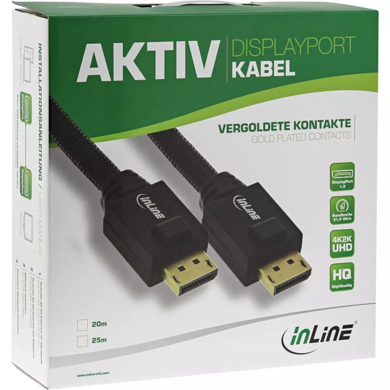 Aktywny kabel InLine DisplayPort, czarny, pozłacane styki, 15 m