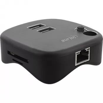 InLine USB 3.0 Multiadapter, 2xUSB-A, RJ45, czytnik kart SD/MicroSD, czarny