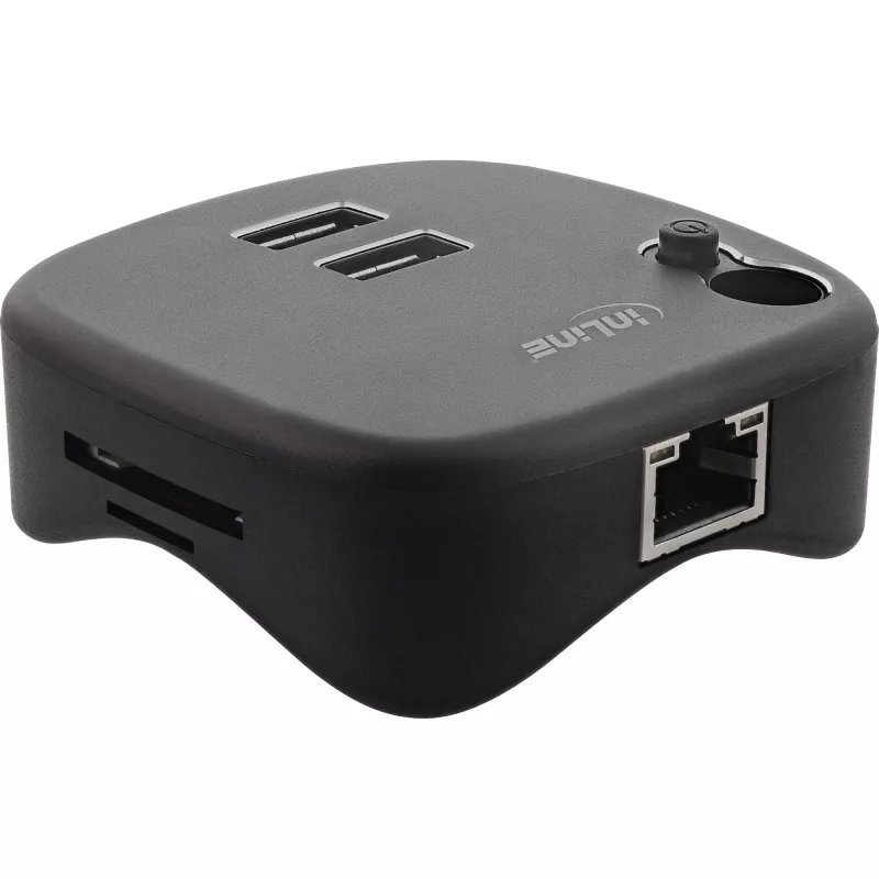 InLine USB 3.0 Multiadapter, 2xUSB-A, RJ45, czytnik kart SD/MicroSD, czarny