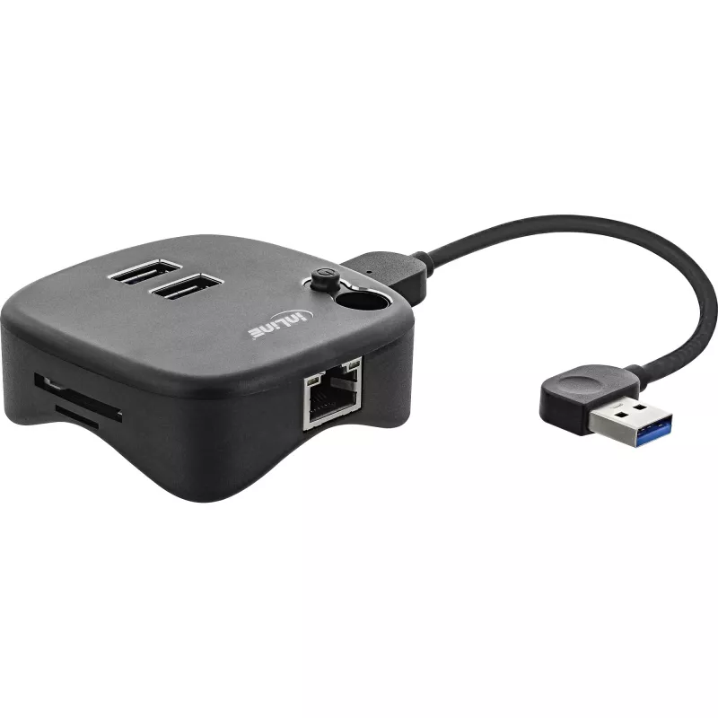 InLine USB 3.0 Multiadapter, 2xUSB-A, RJ45, czytnik kart SD/MicroSD, czarny