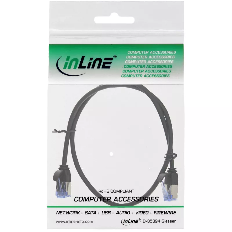InLine cienki round Patch kabel U/FTP Cat.6A czarny 0.25m