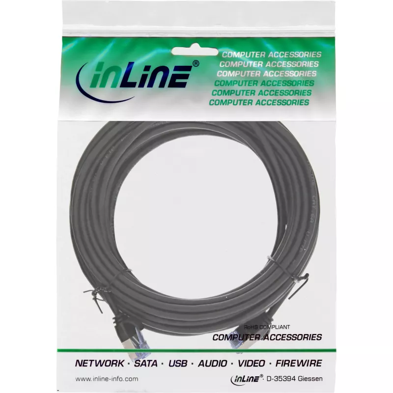 InLine cienki okrągły kabel krosowy U/FTP kat.6A czarny 10m