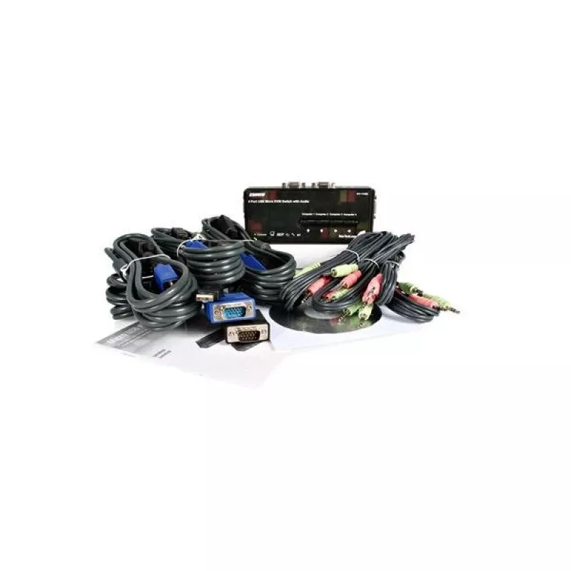 StarTech.com 4 Port Czarny USB KVM Switch Kit z kablami i audio