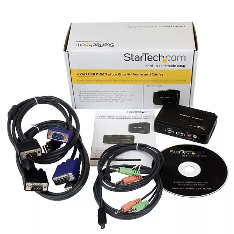 StarTech.com 2 Port Czarny USB KVM Switch Kit with Audio and Cables
