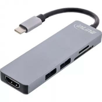 InLine Multi-hub USB 3.2 Gen.1, 2x USB-A, HDMI 4K/30Hz, czytnik kart, alu, szary