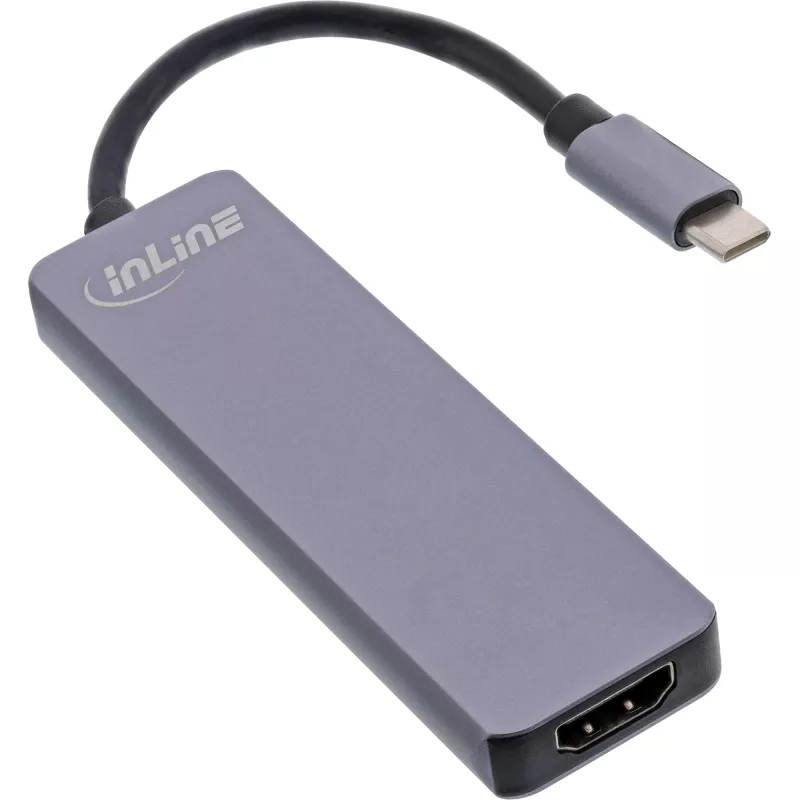 InLine Multi-hub USB 3.2 Gen.1, 2x USB-A, HDMI 4K/30Hz, czytnik kart, alu, szary