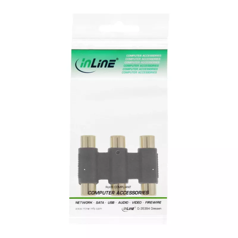 Przejściówka audio InLine 3x RCA żeński / żeński pozłacana 99319