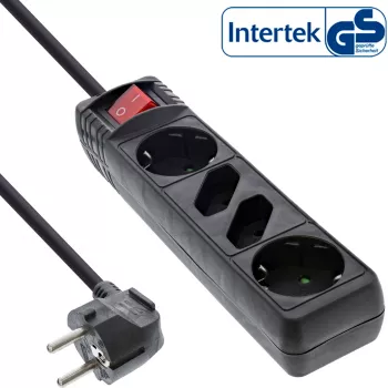 Listwa zasilająca InLine 4-krotna, 2x CEE7/3 + 2x Euro CEE 7/16, czarna, 5 m