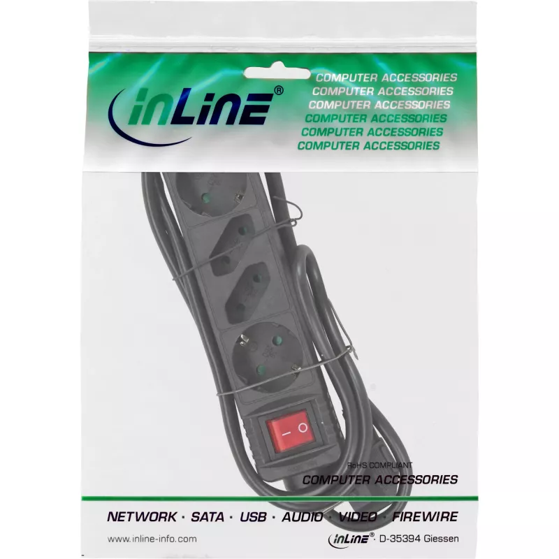 Listwa zasilająca InLine 4-krotna, 2x CEE7/3 + 2x Euro CEE 7/16, czarna, 5 m