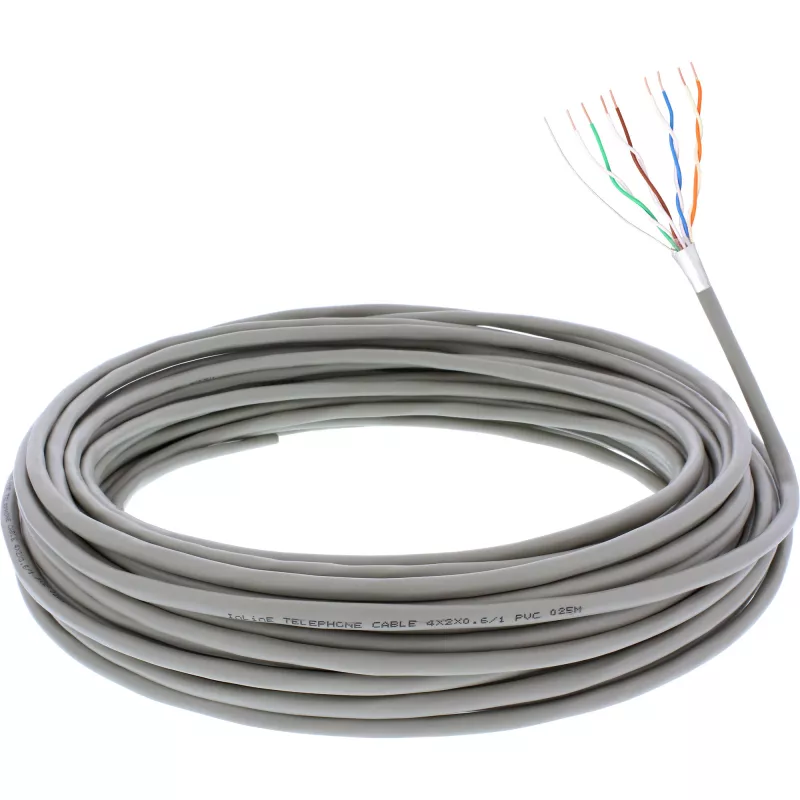 Telefoniczny kabel InLine, 8-żyłowy, stała instalacja, 4x2x0,6mm, ekranowany, 25m