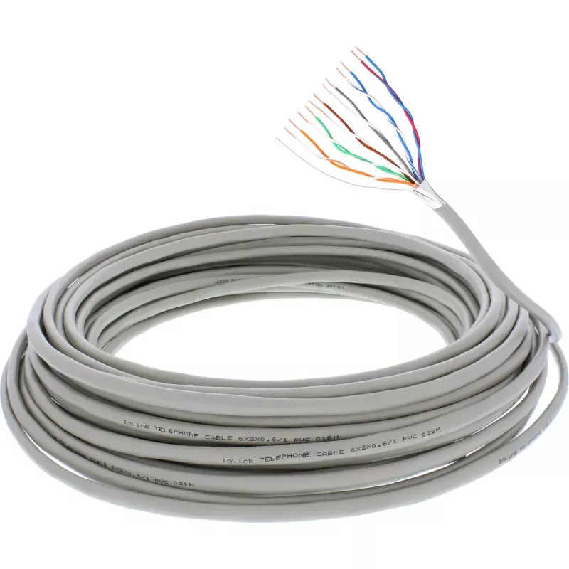 Kabel telefoniczny InLine 12 żyłowy, instalacyjny drut 6x2x0,6mm ekranowany 25m