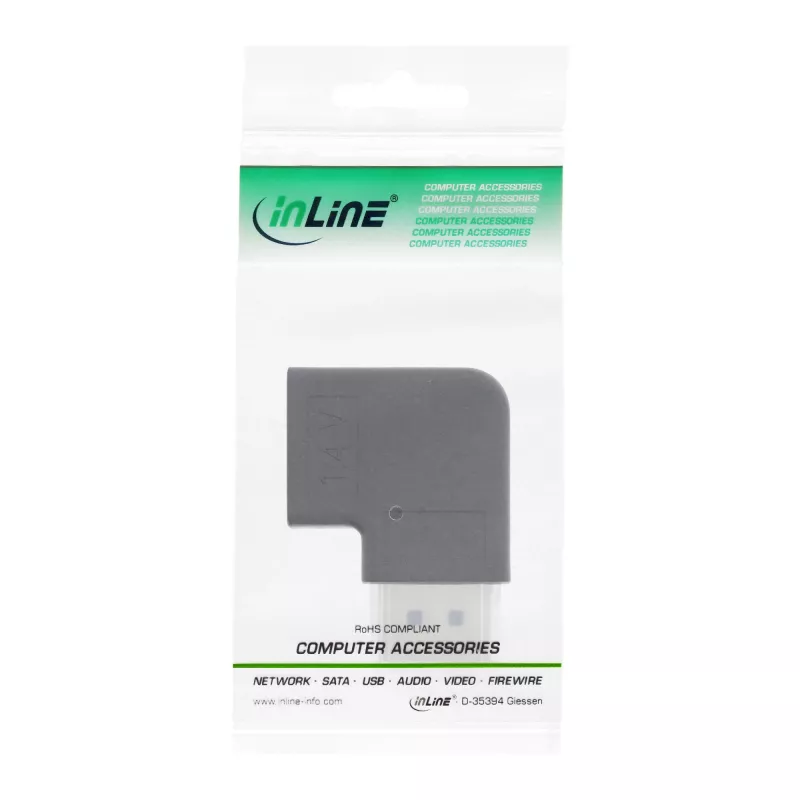 Adapter InLine DisplayPort, wtyk DisplayPort męski / żeński, kątowy