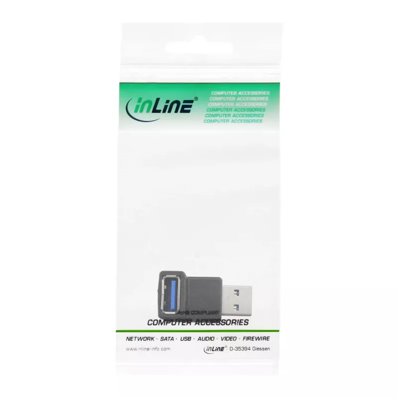 Adapter USB 3.0 wtyk Typ A / gniazdo Typ A kątowy 90° InLine 35300R
