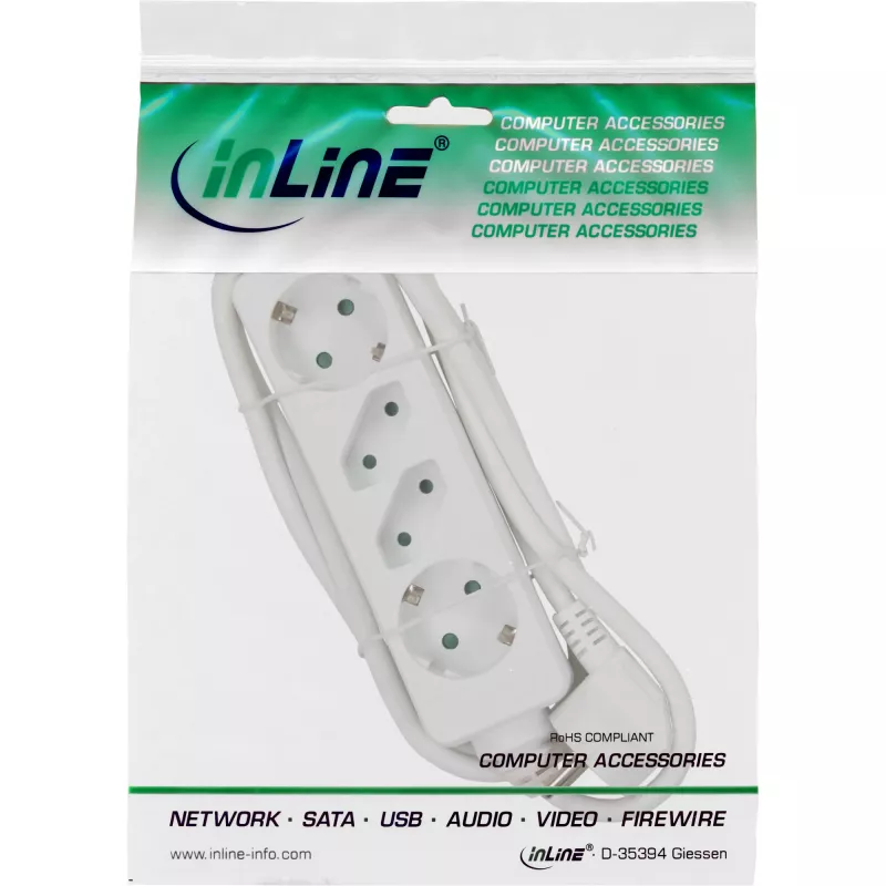 InLine listwa zasilająca, 4-gniazdowa, 2x CEE7/3 + 2x Euro CEE 7/16, biała, 5m