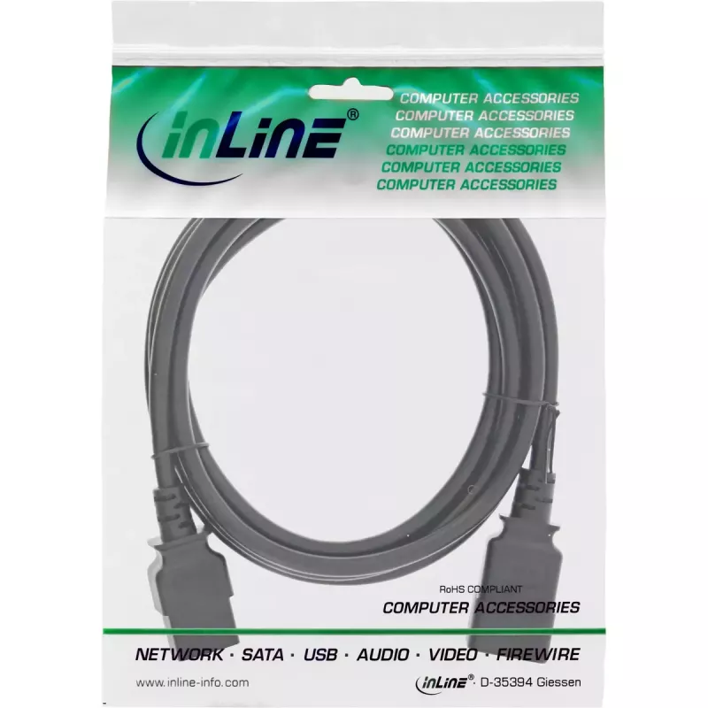 Kabel zasilający InLine C19 / C20 3-pinowy IEC męski / żeński czarny 1m